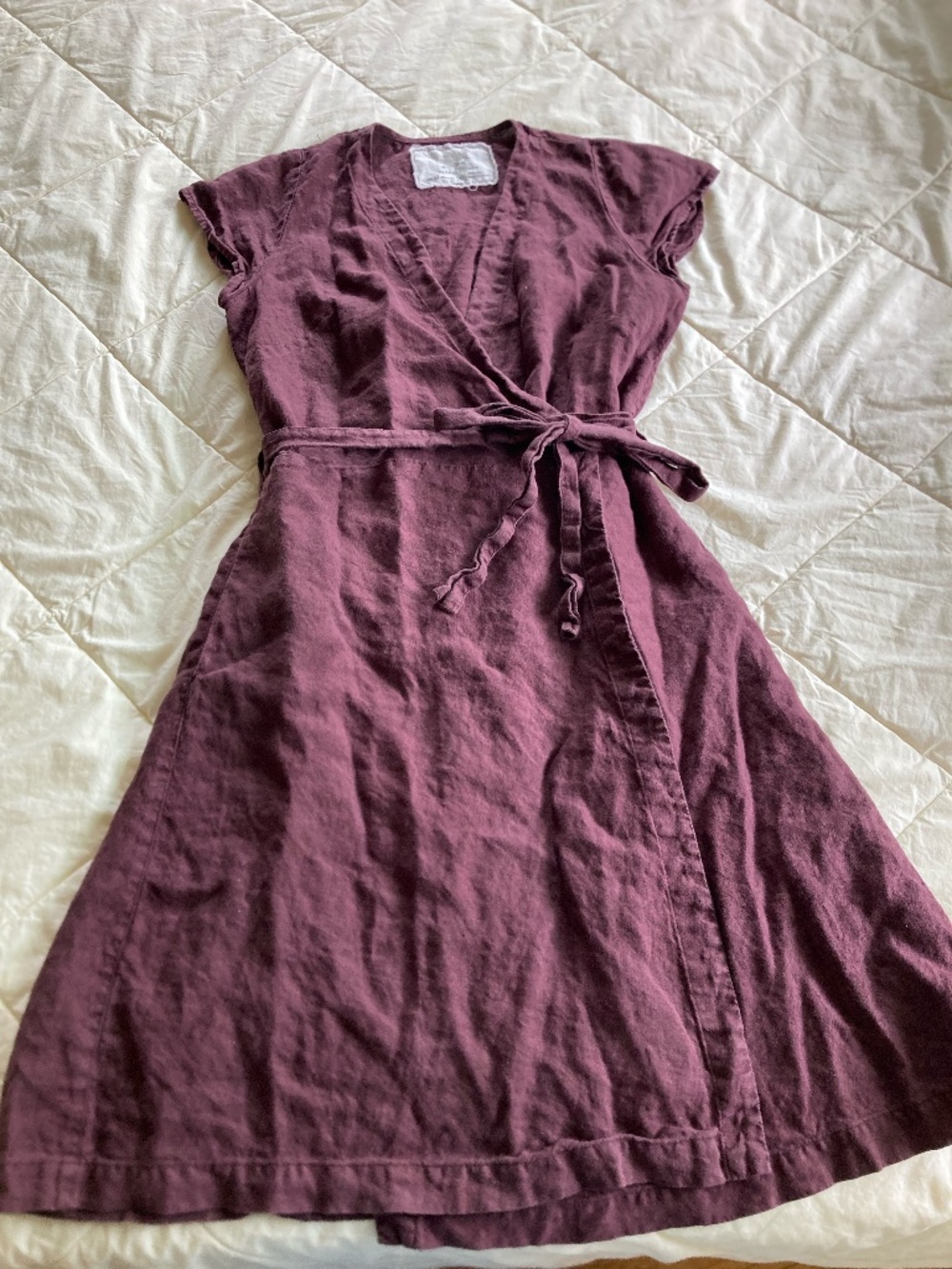 notPERFECTLINEN Eggplant Purple Linen Wrap Dress